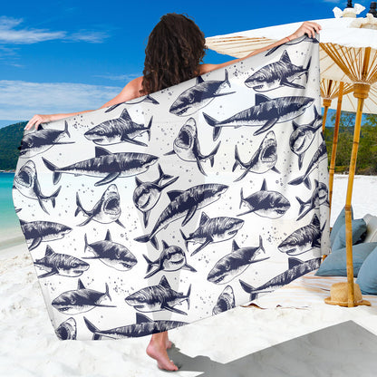 Great White Shark Pattern Print Design 02 Sarong Pareo Wrap