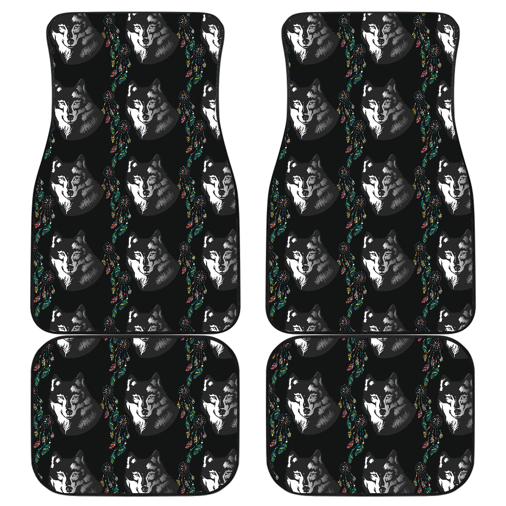 Wolf Black Dream Catcher Design Print Car Floor Mats Front Back