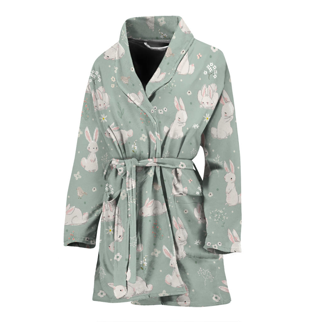 Bunny Pattern Print Design 03 Women Bathrobe