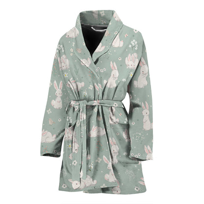 Bunny Pattern Print Design 03 Women Bathrobe