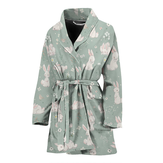 Bunny Pattern Print Design 03 Women Bathrobe