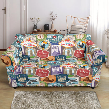 Travel Stamp Print Design LKS301 Loveseat Couch Slipcover