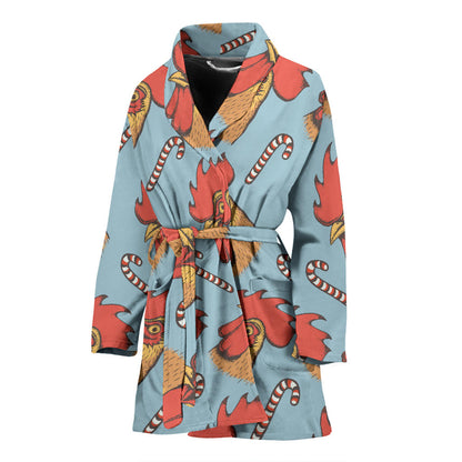 Rooster Pattern Print Design A05 Women Bathrobe
