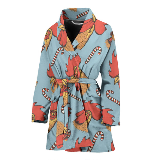 Rooster Pattern Print Design A05 Women Bathrobe