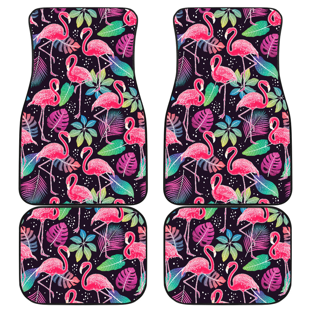 Flamingo Tropical leaves Neon Print Car Floor Mats Front Back
