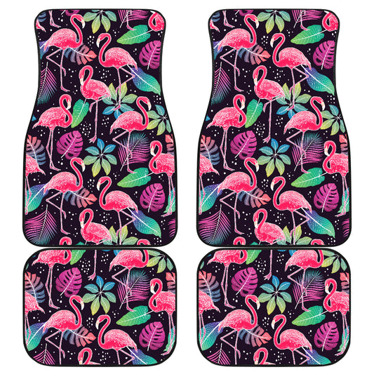 Flamingo Tropical leaves Neon Print Car Floor Mats Front Back