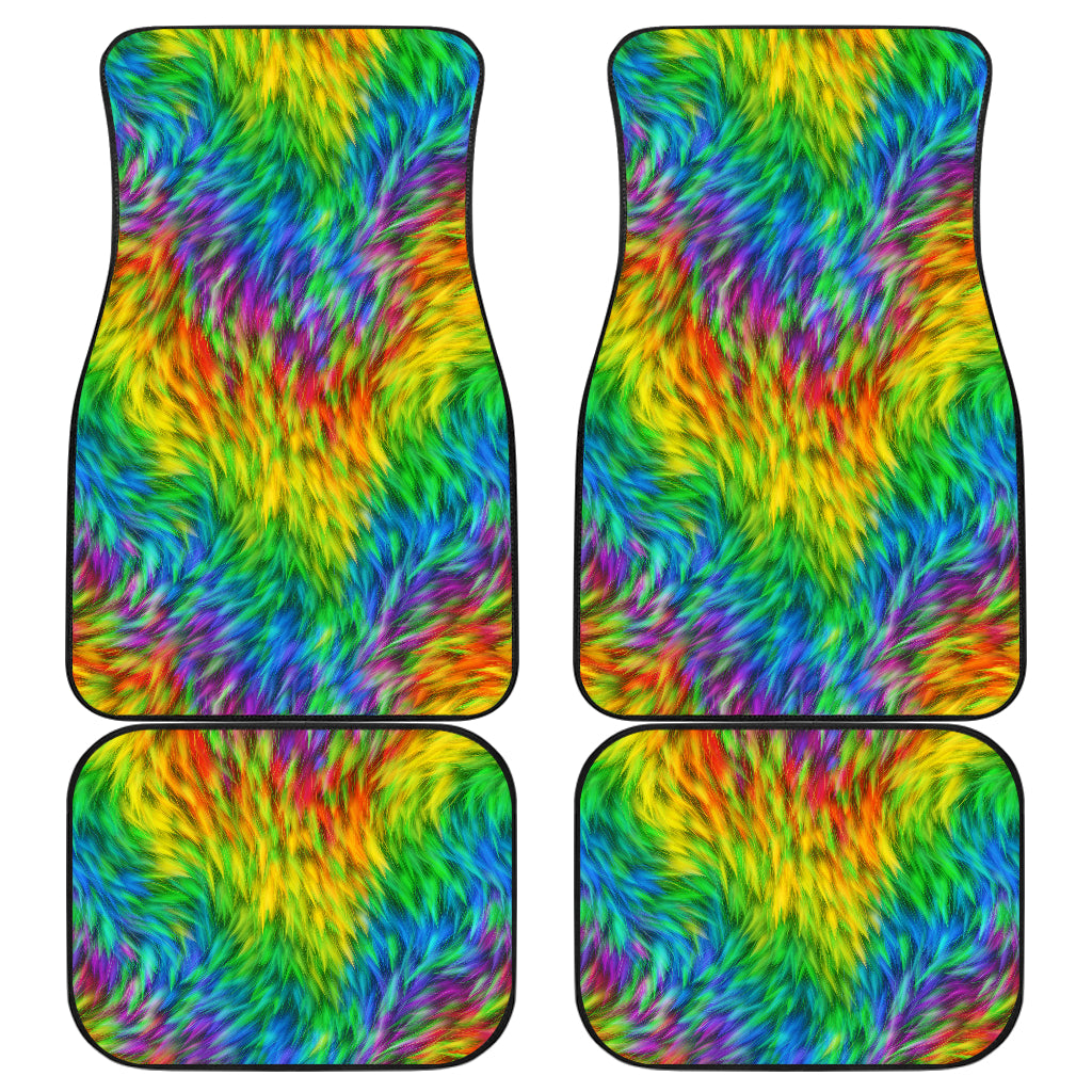 Rainbow Fur Design Print Car Floor Mats Front Back