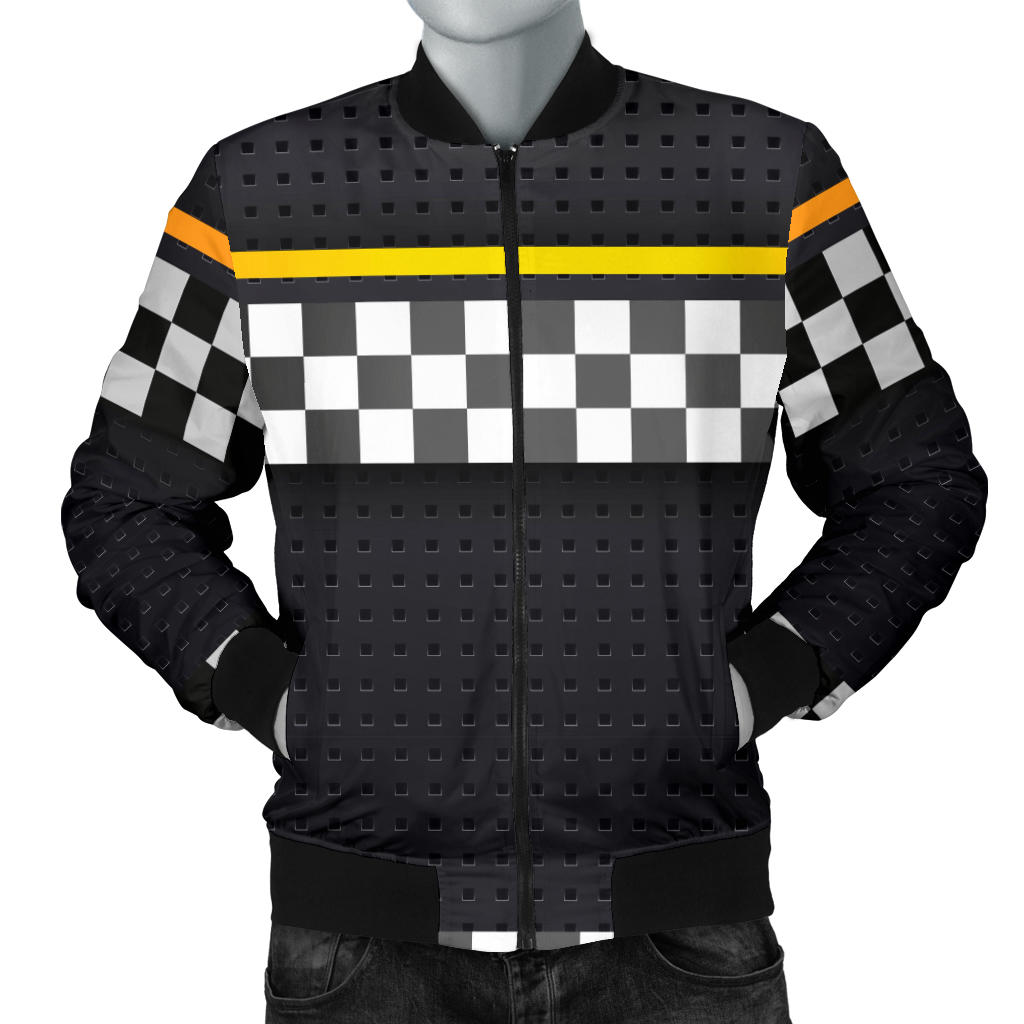 Checkered Flag Yellow Line Style Men Bomber Jacket