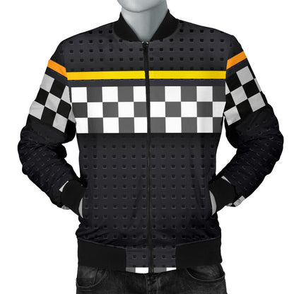Checkered Flag Yellow Line Style Men Bomber Jacket