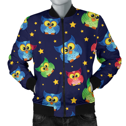 Owl with Star Themed Design Print Men Bomber Jacket