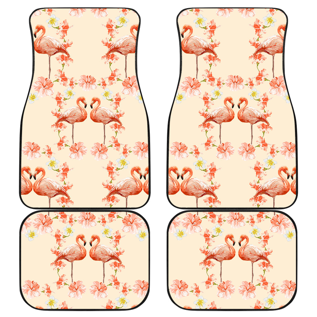 Flamingo Hibiscus Print Pattern Car Floor Mats Front Back