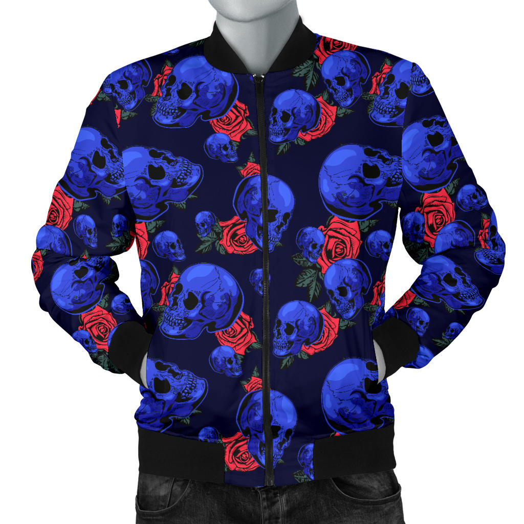 Skull Roses Neon Design Themed Print Men Bomber Jacket