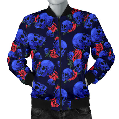 Skull Roses Neon Design Themed Print Men Bomber Jacket
