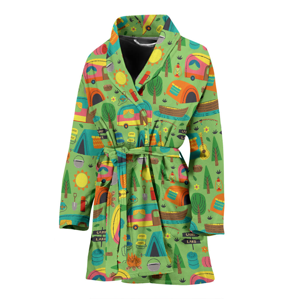 Camping Camper Pattern Print Design 04 Women Bathrobe