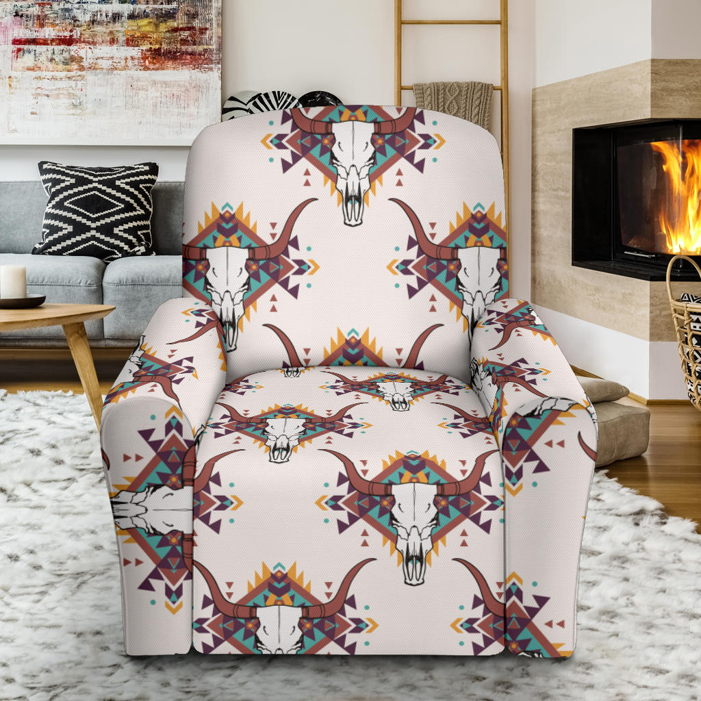 Buffalo Head Pattern Print Design 02 Recliner Slipcover with Pocket
