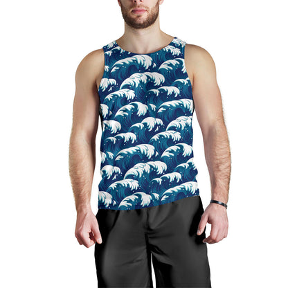 Ocean Wave Pattern Print Men Tank Top