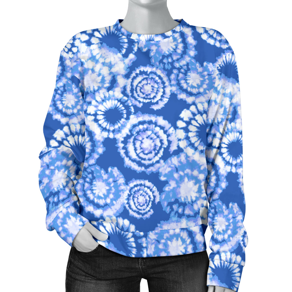 Tie Dye Blue Design Print Women Long Sleeve Sweatshirt