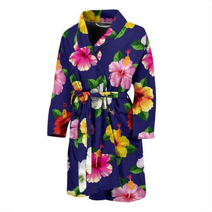 Hibiscus Colorful Print Design LKS301 Men Bathrobe