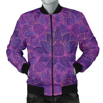 Bohemian Lotus Mandala Style Men Bomber Jacket