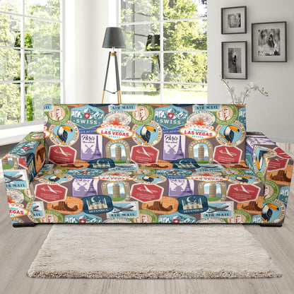 Travel Stamp Print Design LKS301 Sofa Slipcover