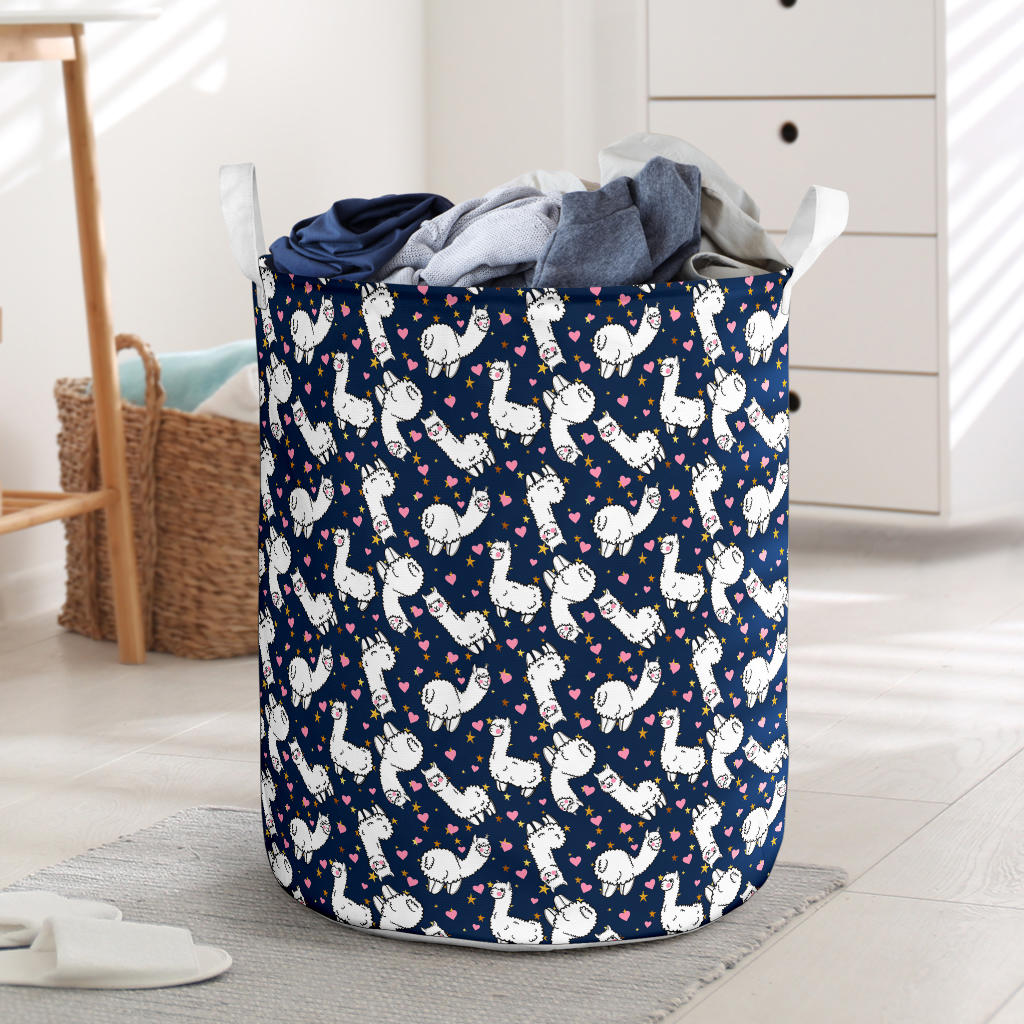 Alpaca Heart Star Design Themed Print Laundry Basket