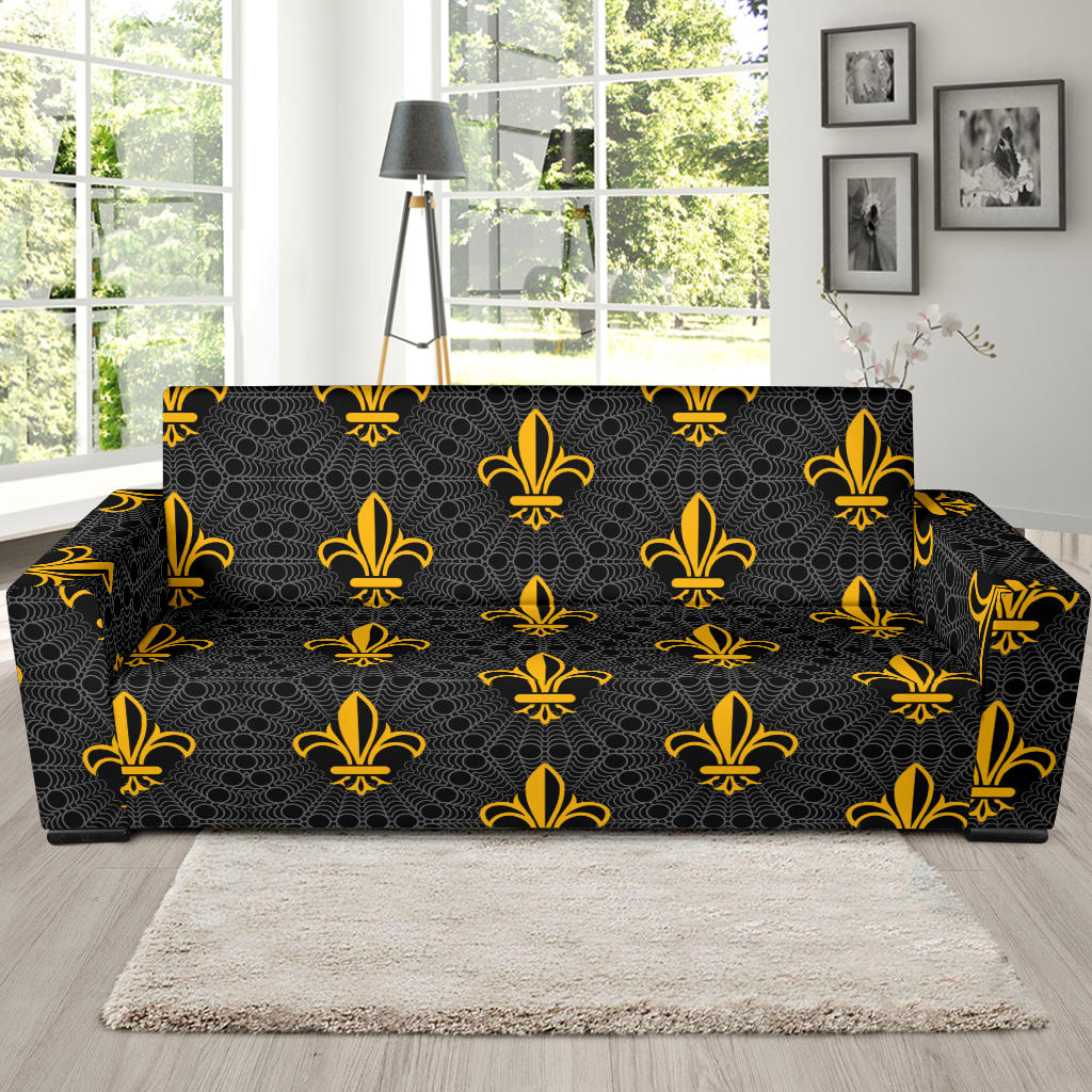 Fleur De Lis Gold Pattern Print Design 01 Sofa Slipcover