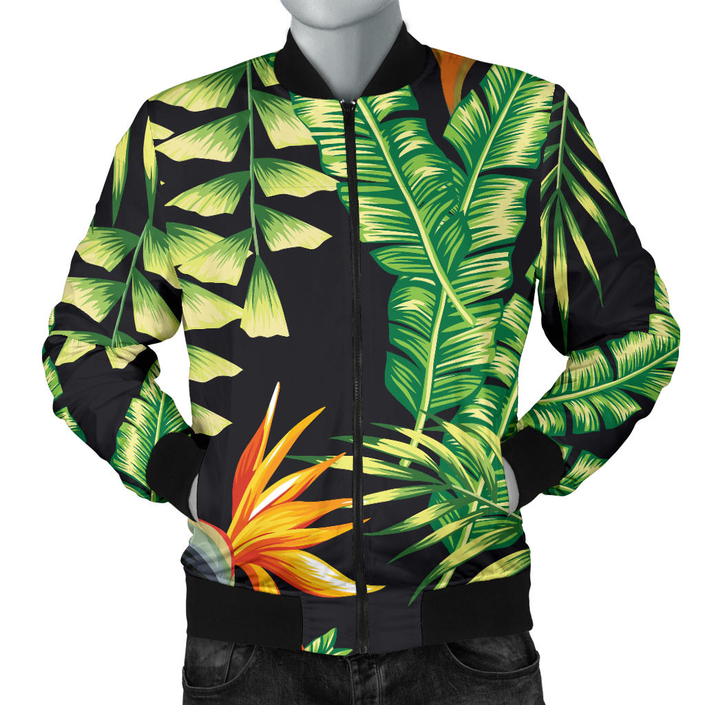 Hawaiian Flower Tropical Palm Leaves Men Bomber Jacket