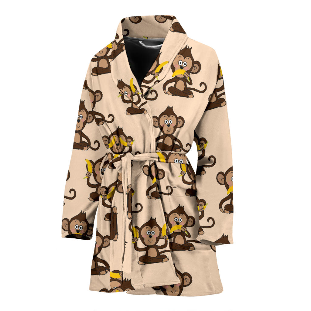Monkey Pattern Print Design 03 Women Bathrobe