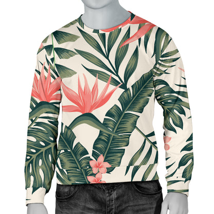 Tropical Flower Palm Leaves Men Long Sleeve Sweatshirt