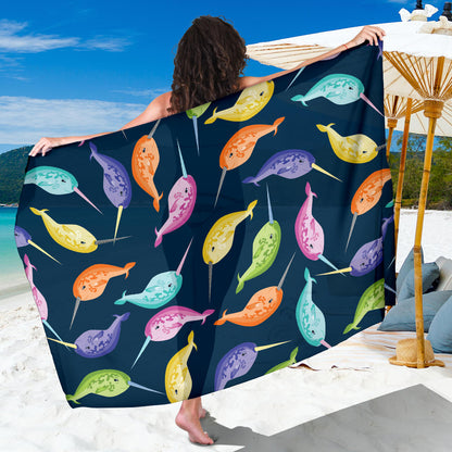 Narwhal Colorful Pattern Print Design 03 Sarong Pareo Wrap