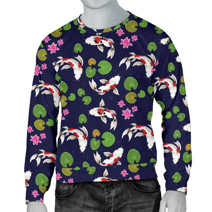 Koi Carp Pattern Design Themed Print Men Long Sleeve Sweatshirt