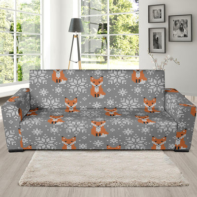 Knit Red Fox Pattern Print Design 02 Sofa Slipcover