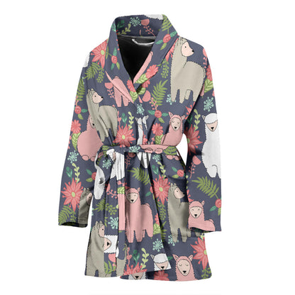 Alpaca Pattern Print Design 03 Women Bathrobe