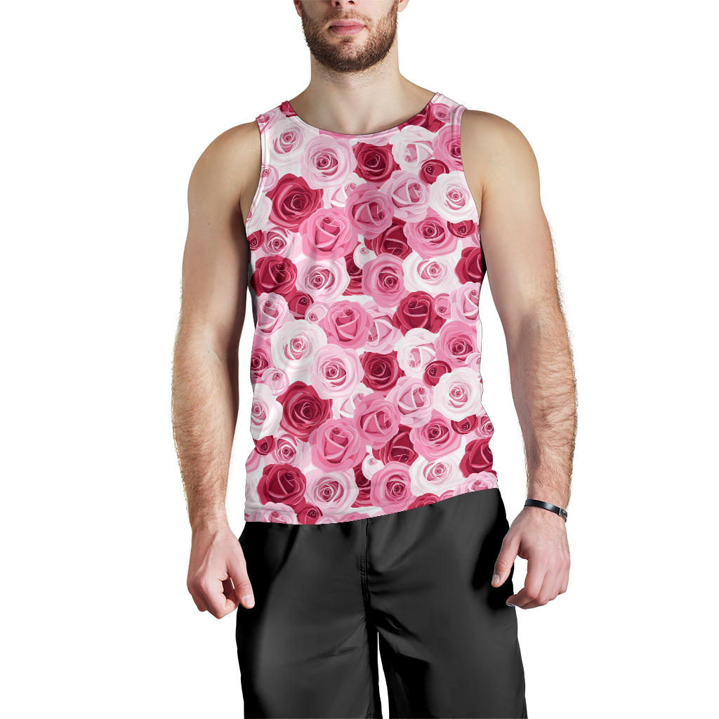 Pink Red Rose Pattern Print Men Tank Top