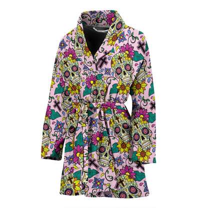Sugar Skull Print Design LKS307 Women Bathrobe