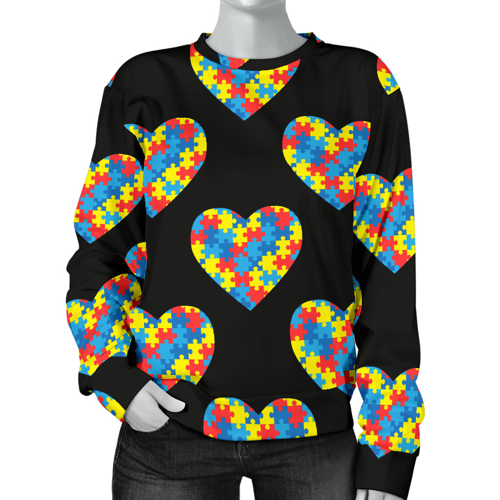 Autism Awareness Heart Design Print Women Long Sleeve Sweatshirt