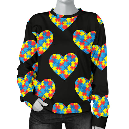 Autism Awareness Heart Design Print Women Long Sleeve Sweatshirt