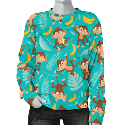 Monkey Happy Design Themed Print Women Long Sleeve Sweatshirt
