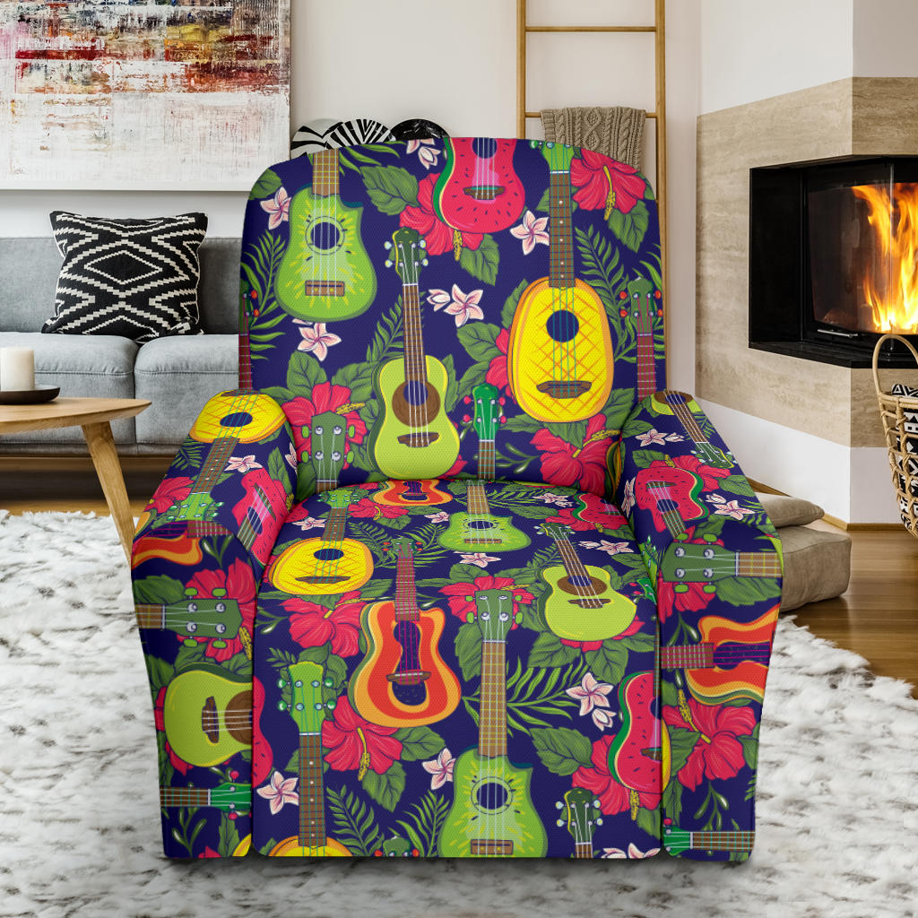 Ukulele Tropical Pattern Print Design 03 Recliner Slipcover with Pocket