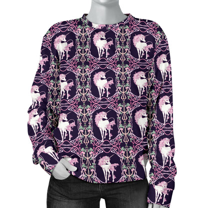 Unicorn Fantastic Flower Women Long Sleeve Sweatshirt