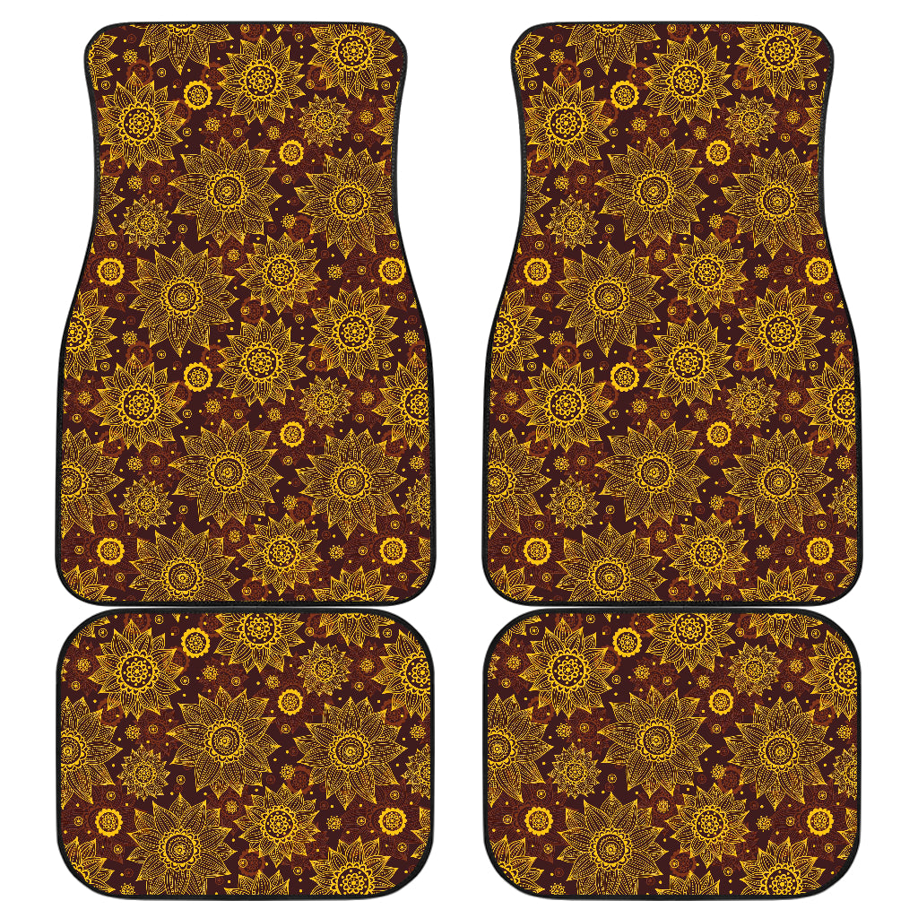 Gold Sunflower Hand Drawn Print Car Floor Mats Front Back