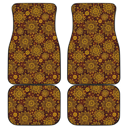 Gold Sunflower Hand Drawn Print Car Floor Mats Front Back