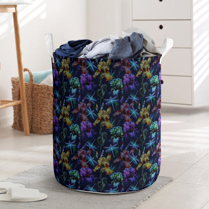 Dragonfly With Floral Print Pattern Laundry Basket