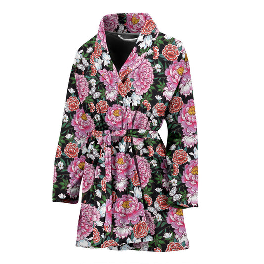 Dahlia Pattern Print Design 02 Women Bathrobe