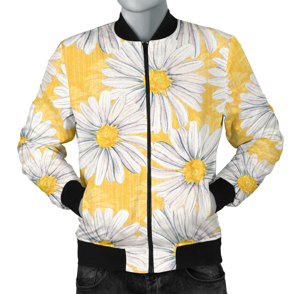 Daisy Yellow Watercolor Print Pattern Men Bomber Jacket