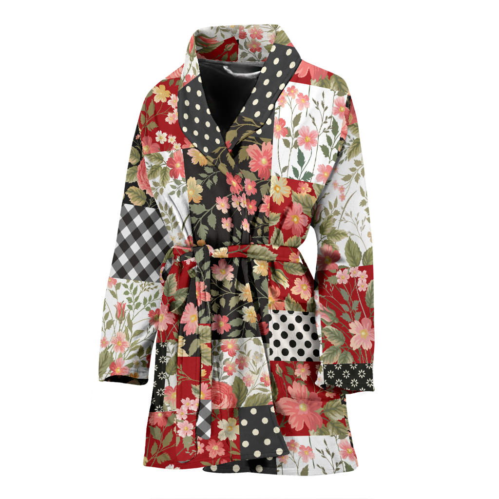 Patchwork Flower Pattern Print Design 03 Women Bathrobe
