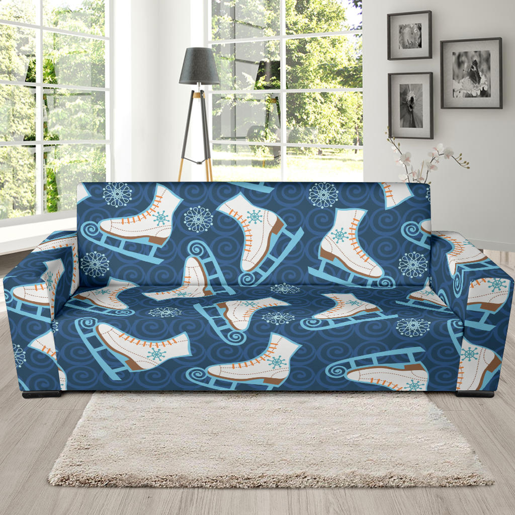 Ice Skate Pattern Print Design 01 Sofa Slipcover