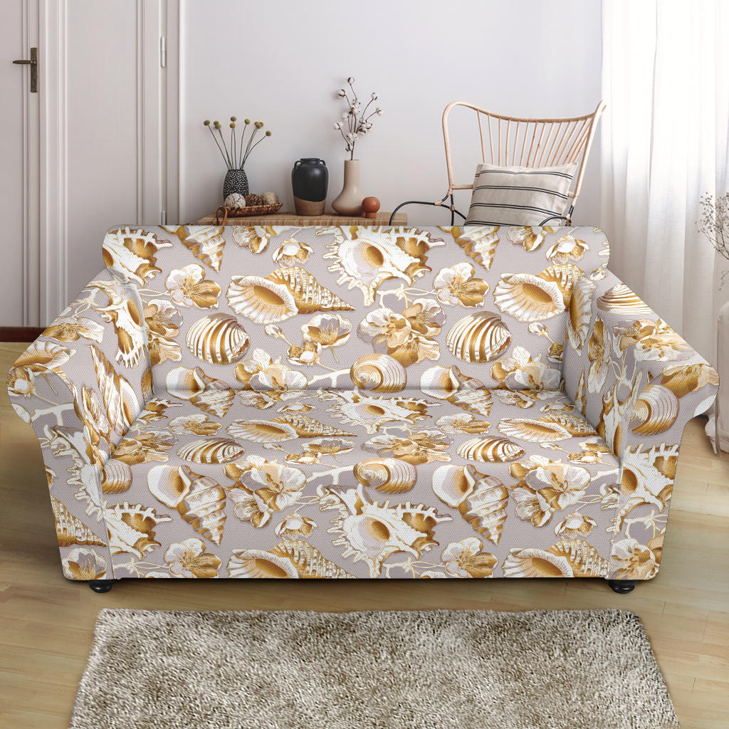 Seashell Print Design LKS309 Loveseat Couch Slipcover