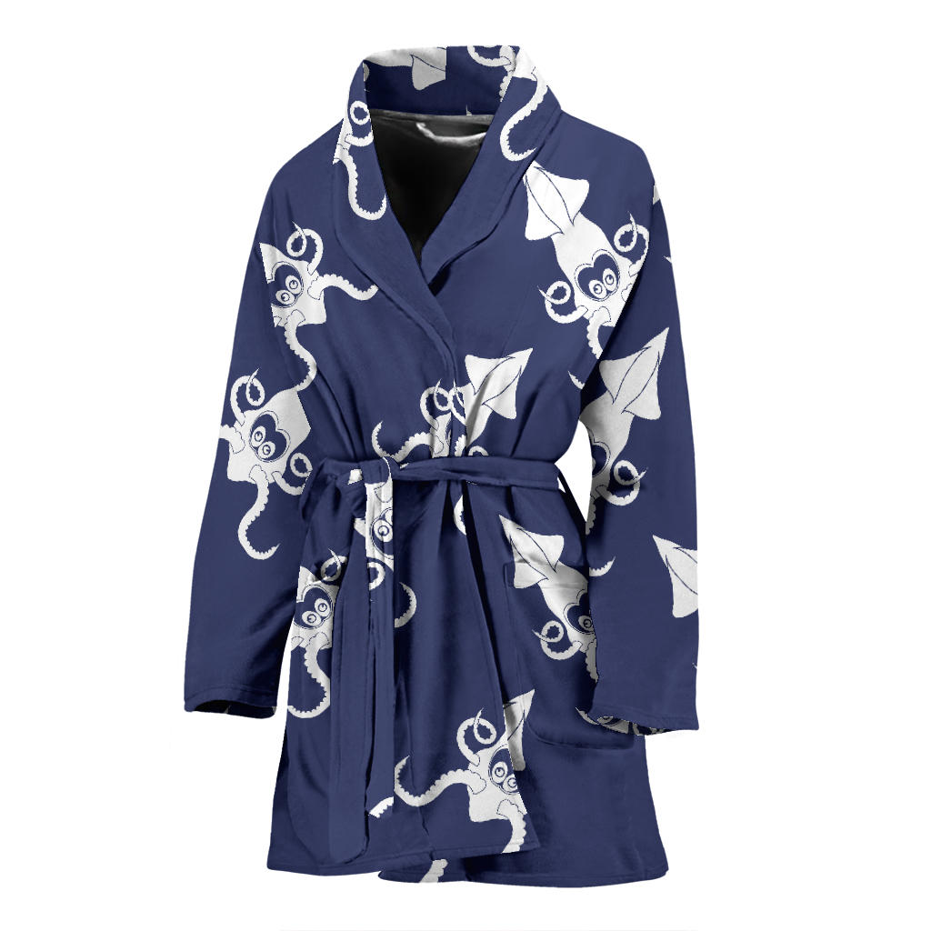 Giant Squid Pattern Print Design 02 Women Bathrobe