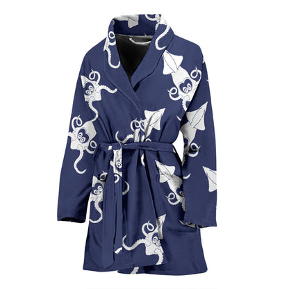 Giant Squid Pattern Print Design 02 Women Bathrobe